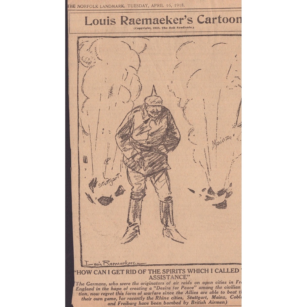 Louis Raemaekers 1918 WWI Political Cartoons Norfolk Landmark Clippings - Picture 5 of 9